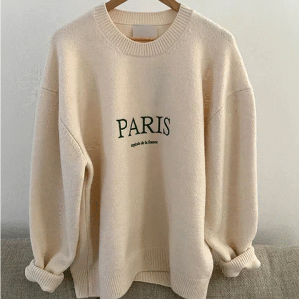 RT No. 4340 KNITTED PARIS LETTERED SWEATER